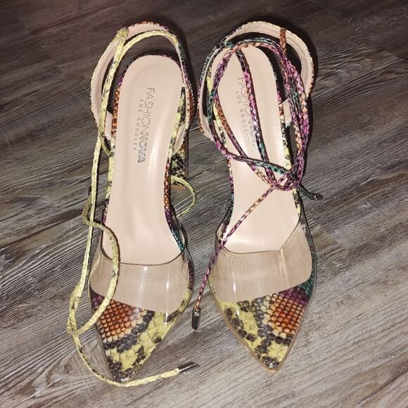 Fashion Nova Arani Multicolor Snakeskin Heels  Sz 9 NWOT - Picture 2 of 7
